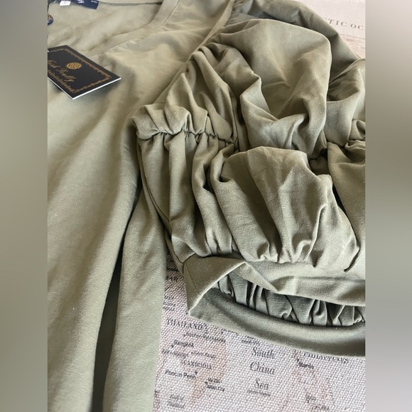 🆕Trish Scully Scoop Neck Olive Green Puff Sleeve Top NWT - Picture 4 of 7